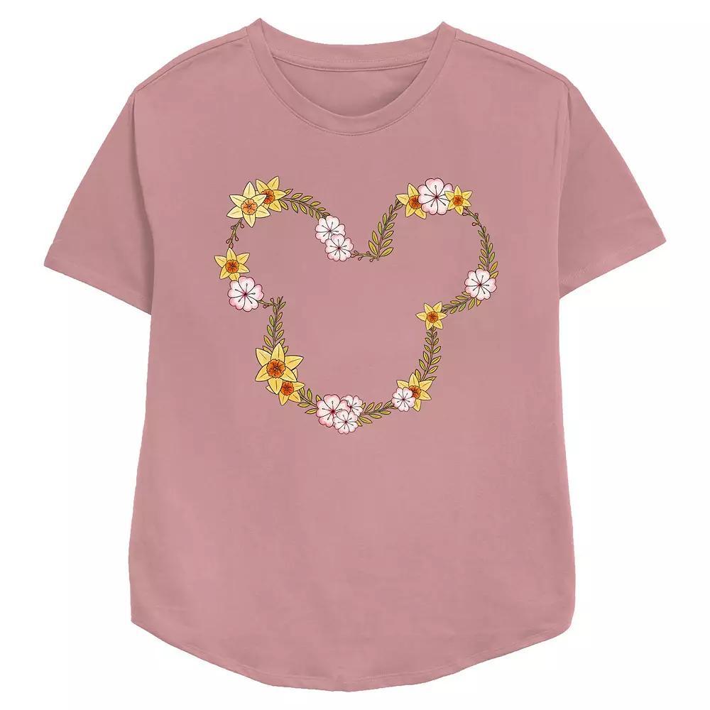 Disney's Mickey Mouse Floral Wreath Women's Relaxed Fit Graphic Tee, Size: XL, Pink Product Image