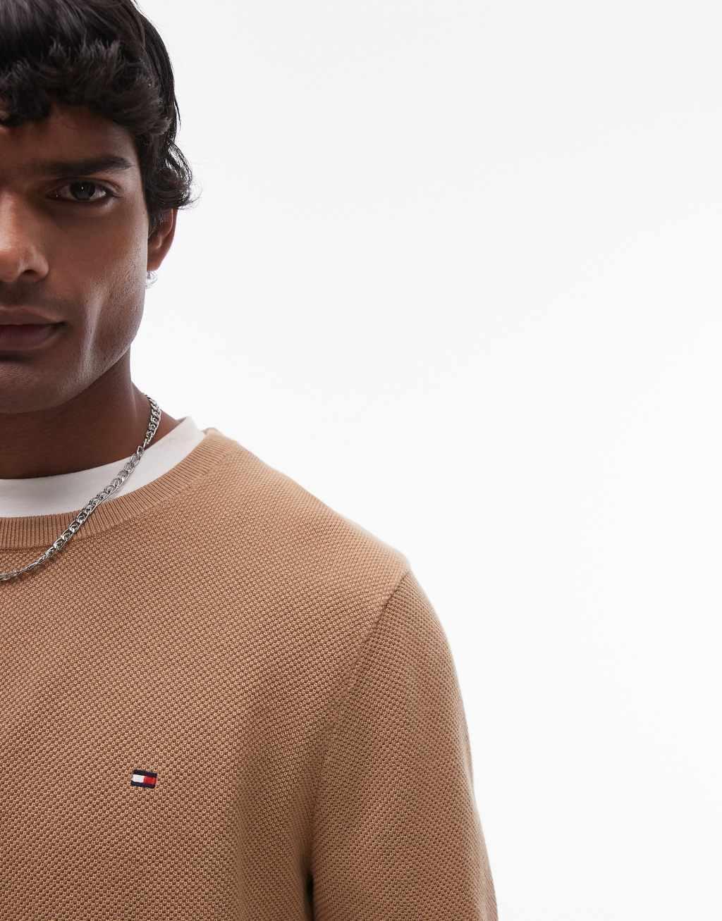 Tommy Hilfiger essential crew neck sweater in beige Product Image
