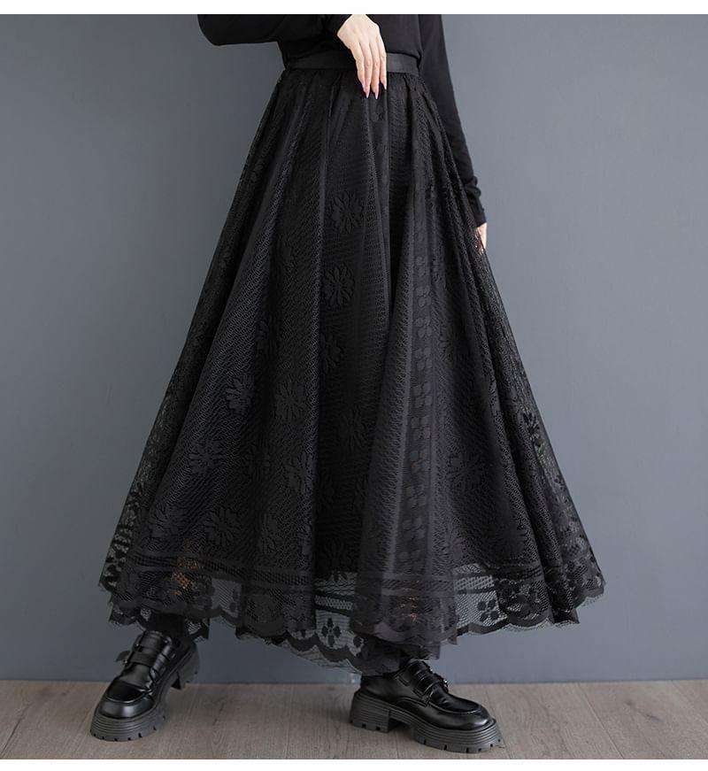 High Rise Lace Maxi A-Line Skirt Product Image