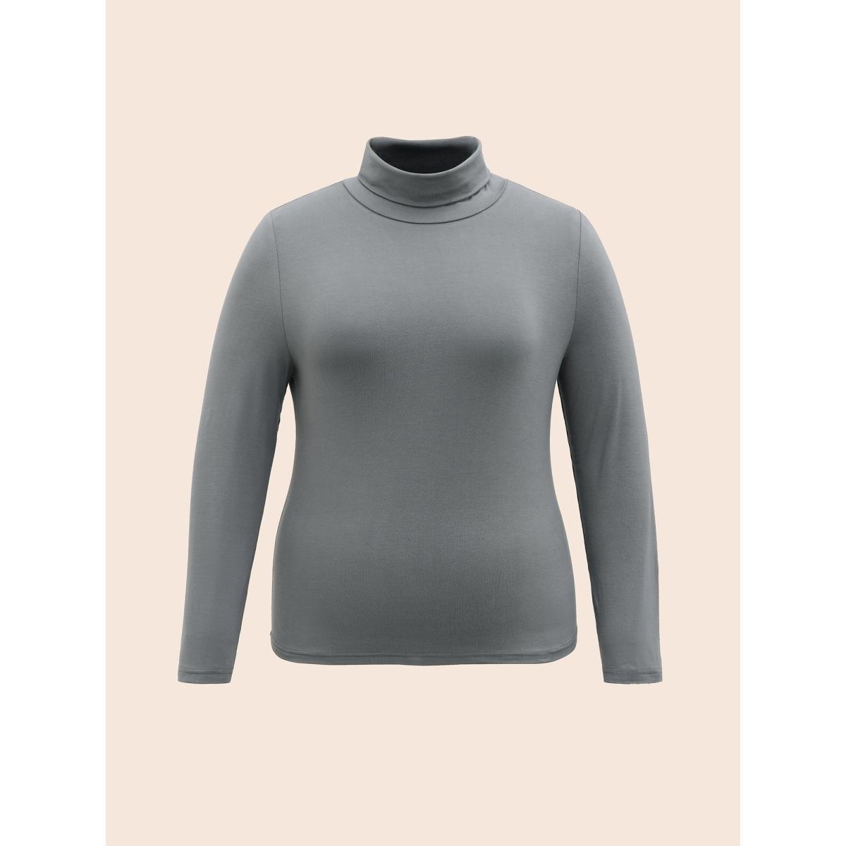 Plus Size Mock Neck High Stretch Basic T-shirt DimGray Women Elegant Non Ruffled collar Skinny Everyday T-shirts BloomChic 26/4X Product Image