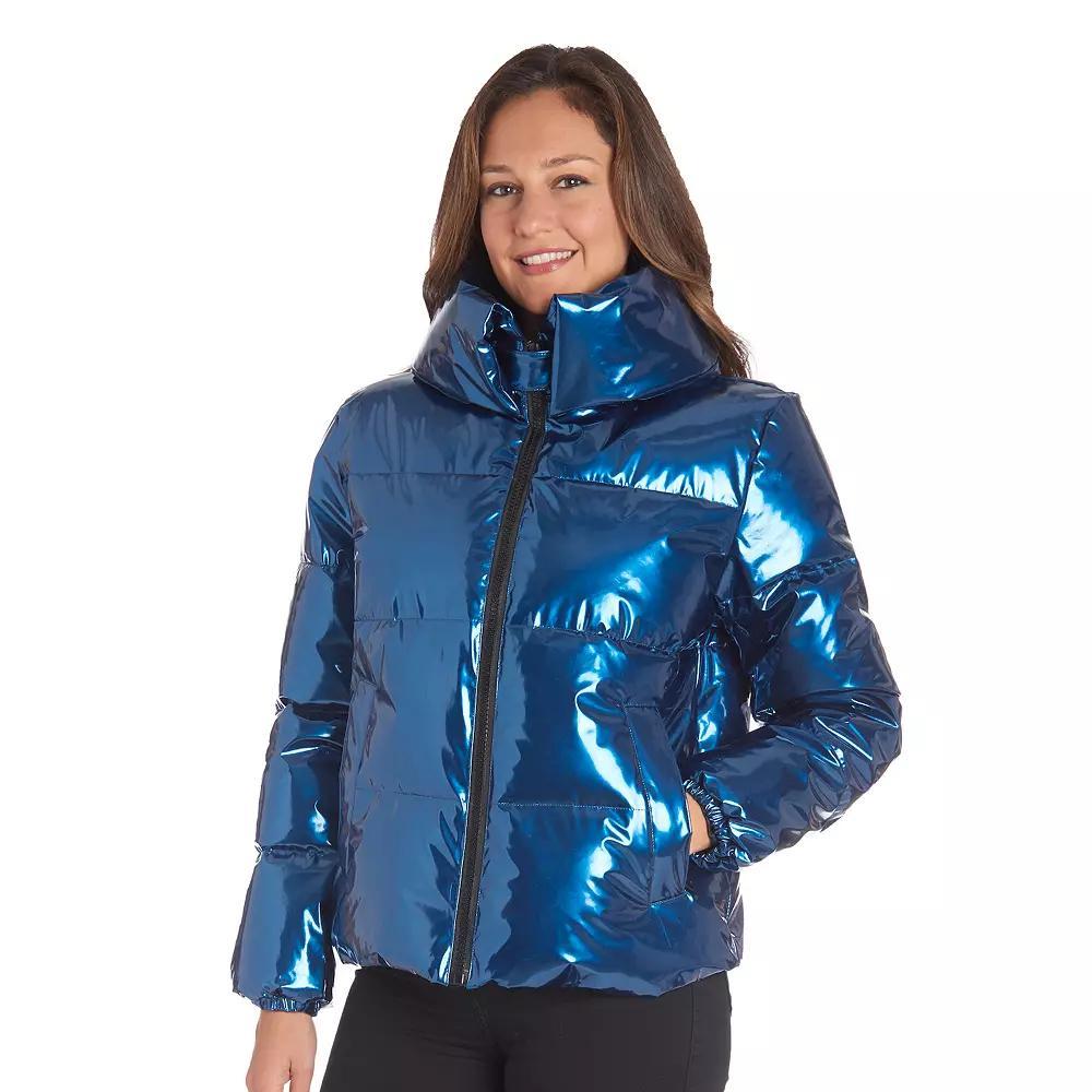 Women's Fleet Street Shiny Puffer Coat, Size: XL, Blue Product Image