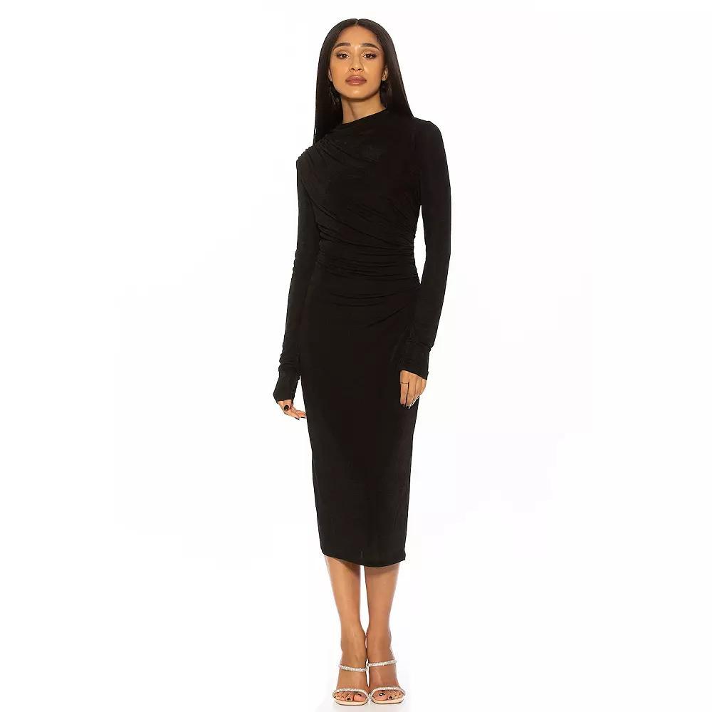 Women's ALEXIA ADMOR Draped Midi Sheath Dress, Size: Large, Black Product Image