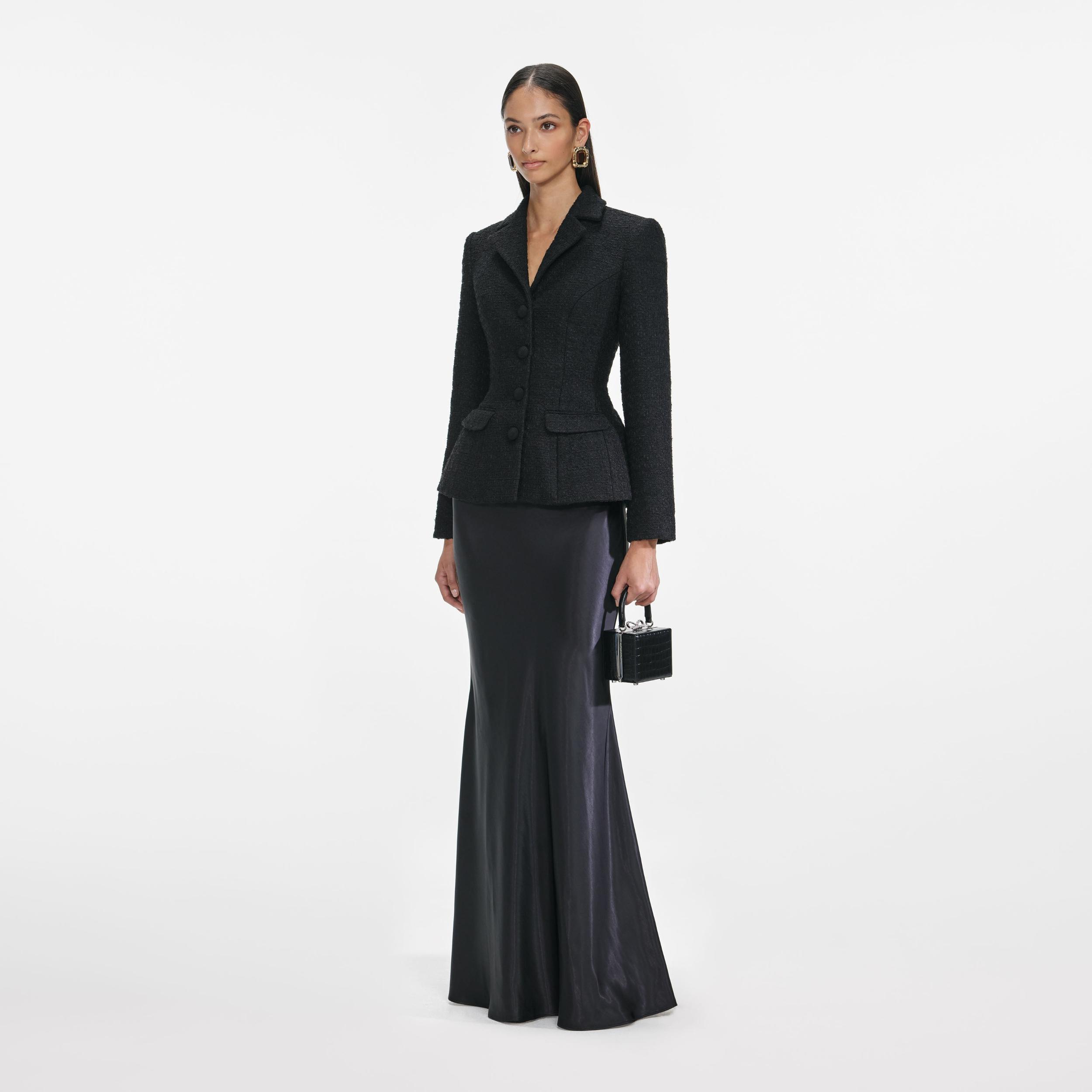 Black Tailored Boucle Maxi Dress Product Image