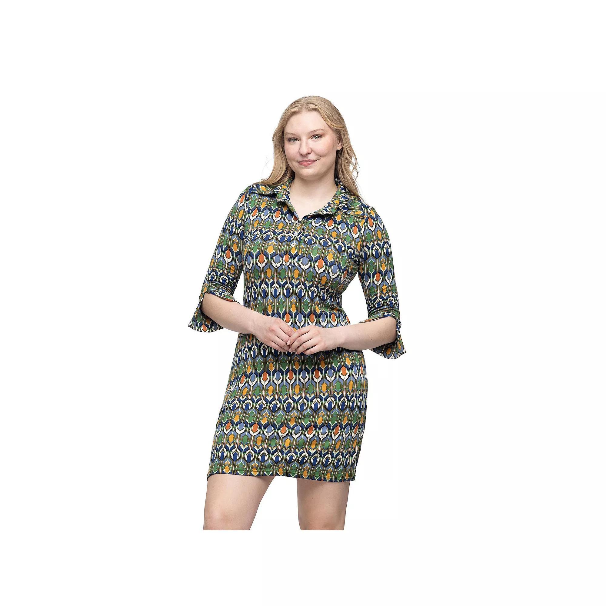 Womens 24Seven Comfort Apparel Geometric 3/4-Sleeve Collar Mini Dress Product Image