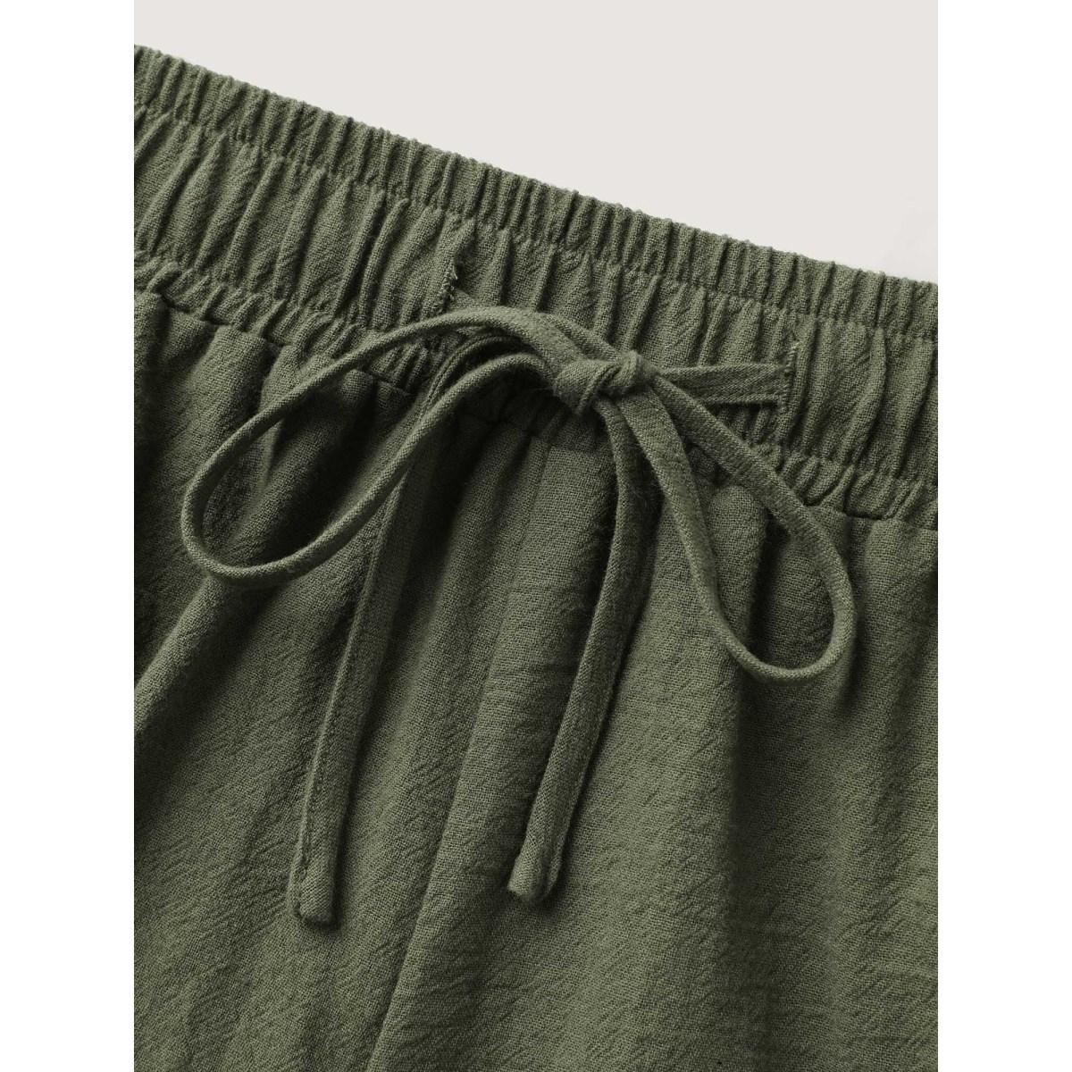 Plus Size Cotton Drawstring Waist Straight-Leg Shorts Women ArmyGreen Resort Drawstring Straight Leg Vacation Shorts BloomChic 14-16/1X Product Image