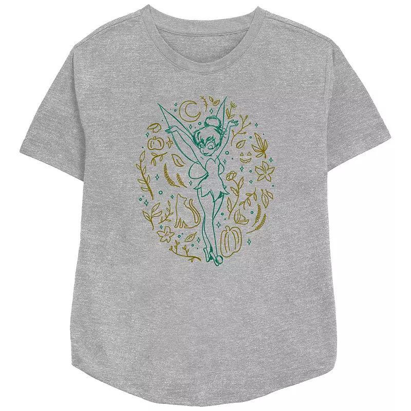 Disney's Tinker Bell Fall Icons Women's Relaxed Fit Graphic Tee, Size: Large, Athletic Grey Product Image