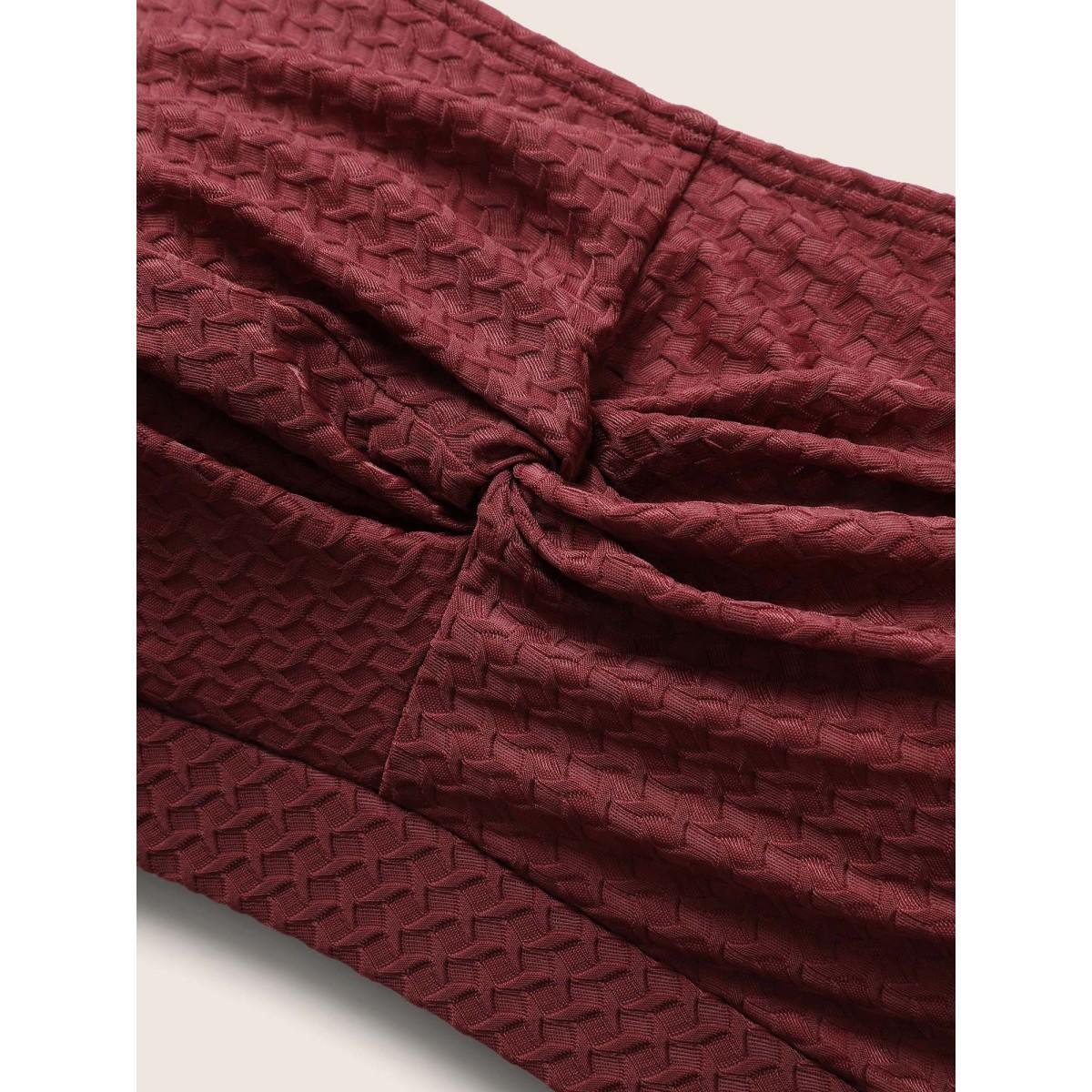 Plus Size Solid Twist Texture Swim Top Women's Swimwear Burgundy Beach Twist High stretch Skinny Heart neckline Curve Swim Tops BloomChic 18-20/2X Product Image