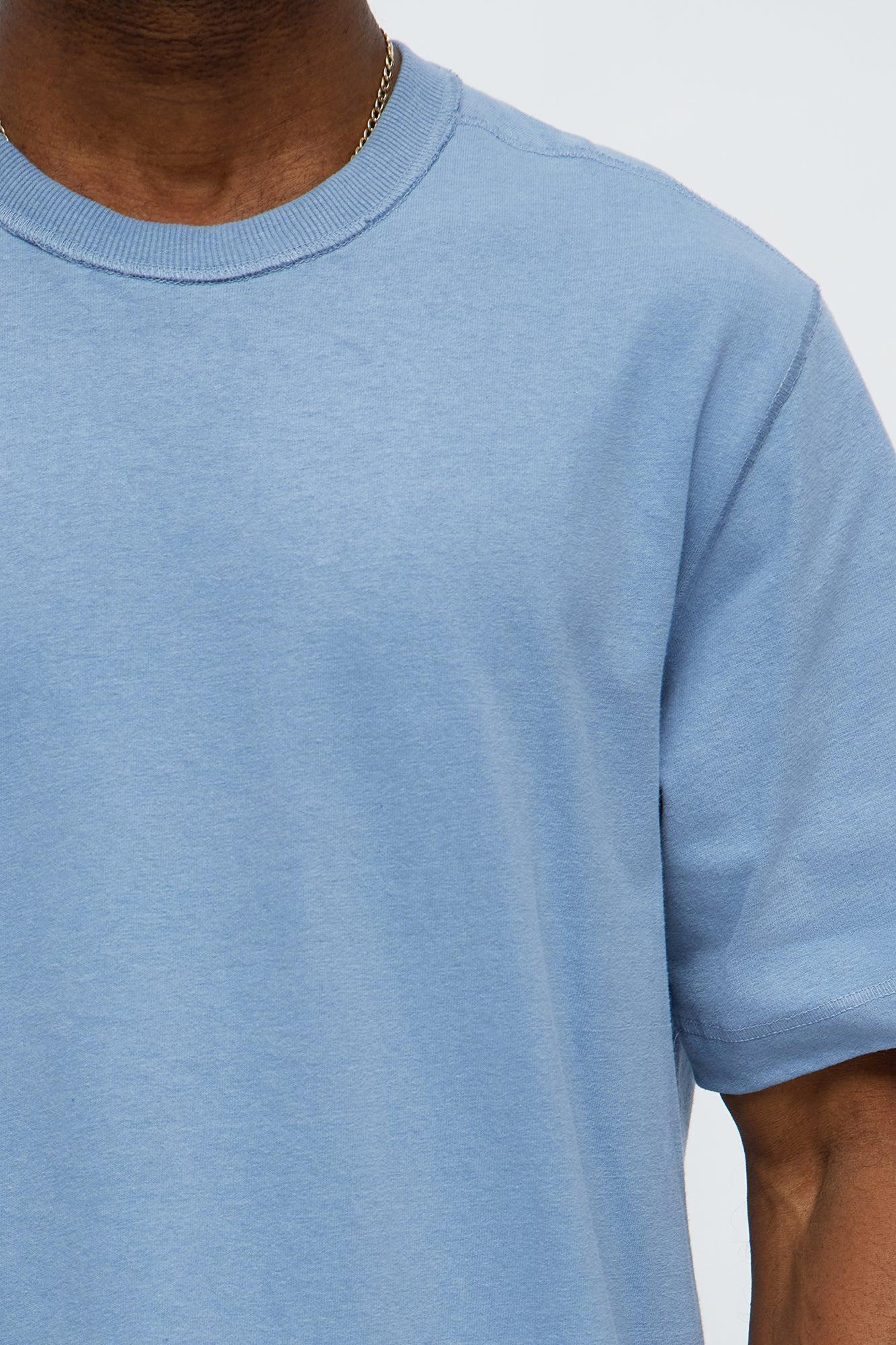 Reverse Seam Cotton Short Sleeve Crew - Light Blue Male Product Image
