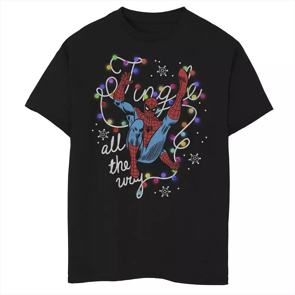 Boys 8-20 Marvel Christmas Spider-Man Jingle All The Way Action Pose Graphic Tee, Boy's, Size: XS, Black Product Image