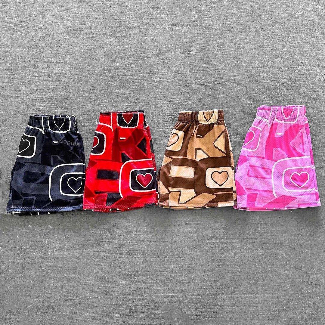 Vintage Heart Love Graphic Casual Street Mesh Shorts Product Image