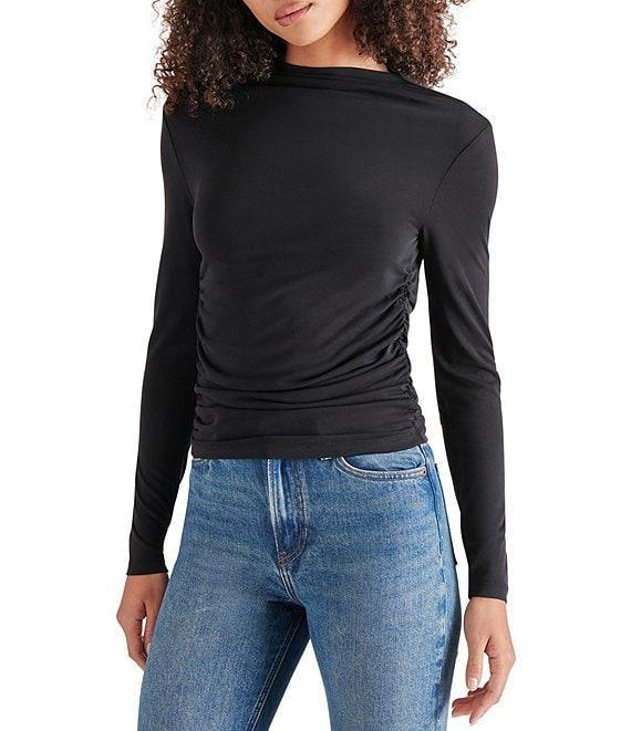 Steve Madden Elvira Knit Jersey Drape Neck Long Sleeve Ruched Top Product Image