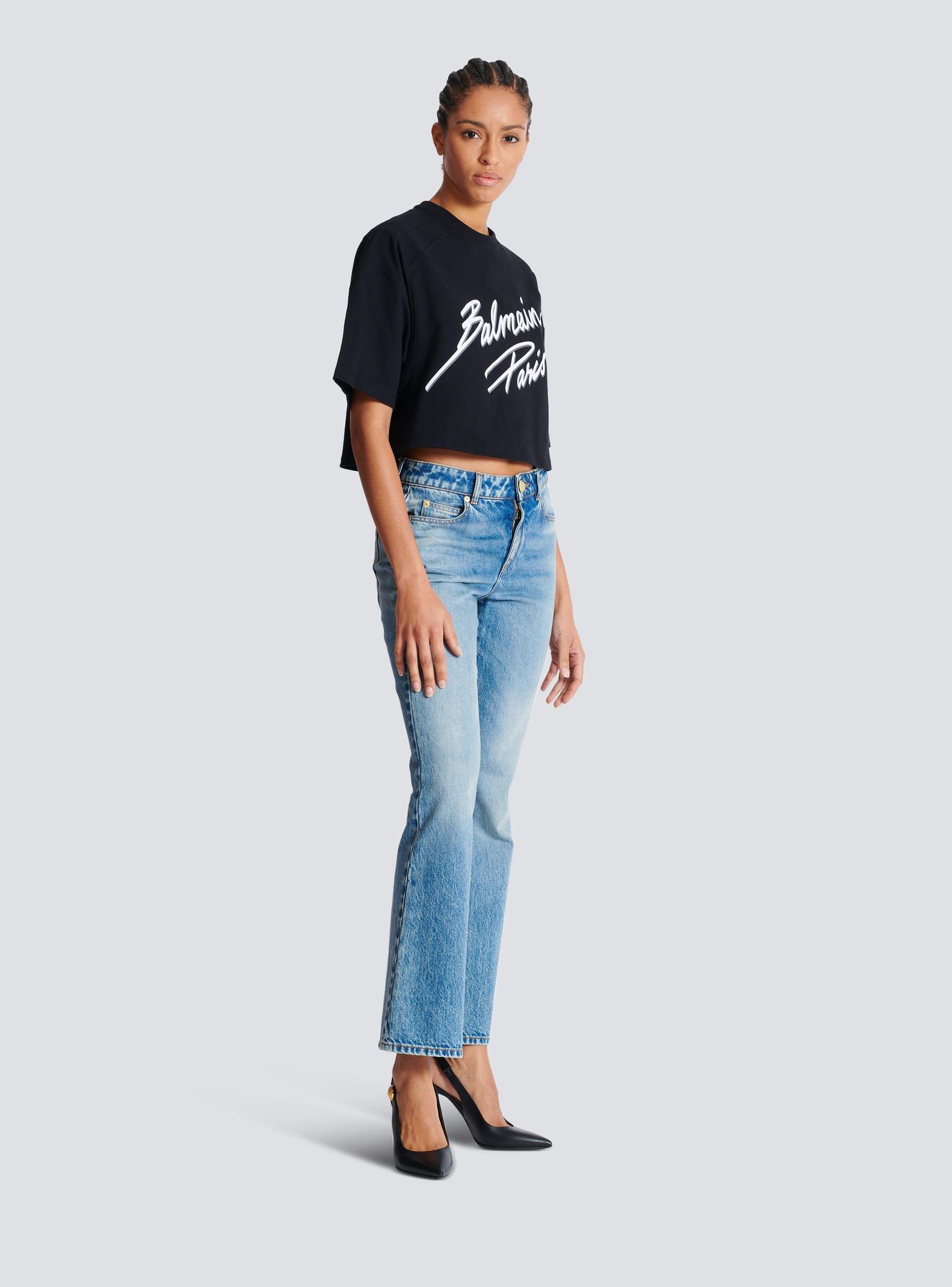 Cropped T-shirt with flocked Balmain Letter logo Product Image