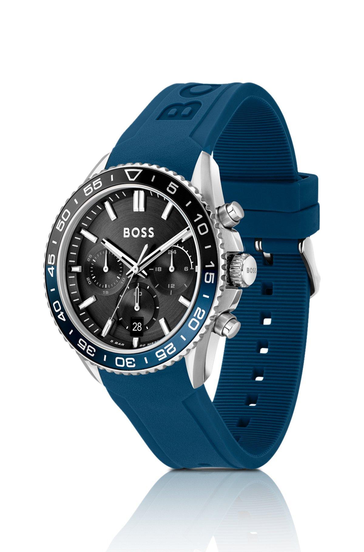 BOSS - Black-dial chronograph watch with blue silicone strap Product Image