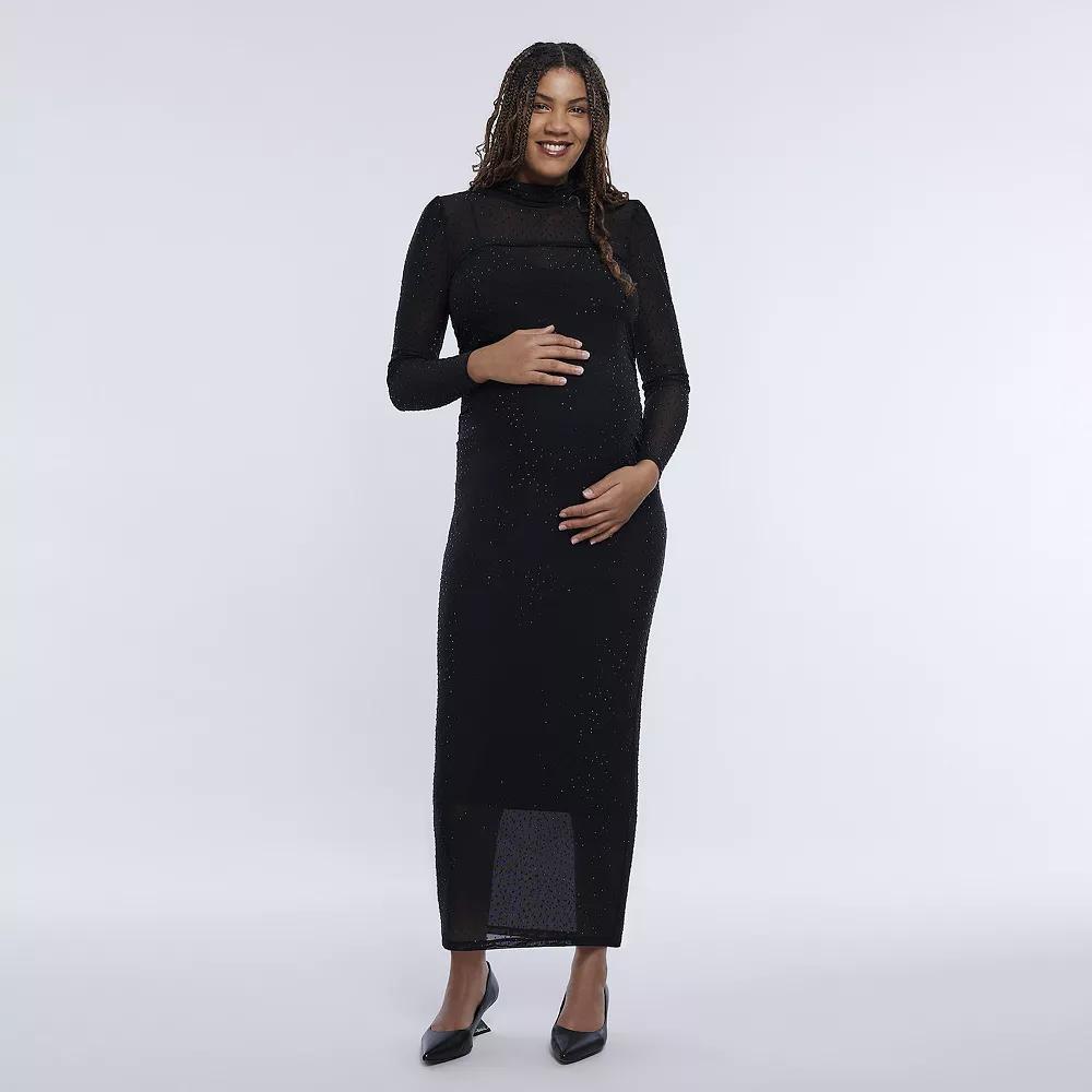 Maternity Motherhood® Turtleneck Maxi Dress, Women's, Size: Large-Mat, Black Floral Product Image