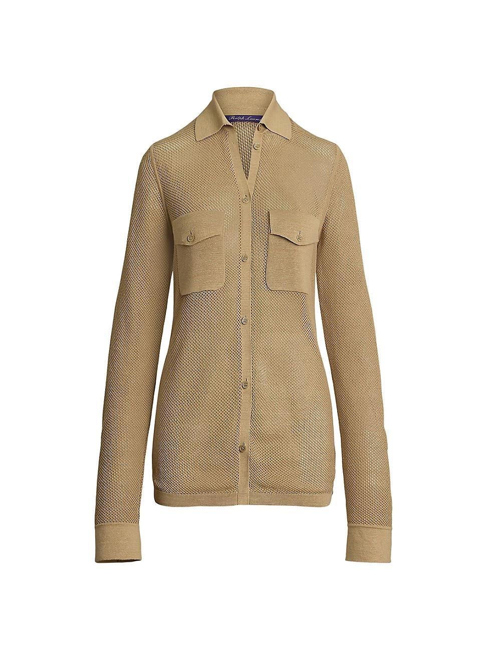 Womens Linen-Blend Mesh Sweater Shirt Product Image