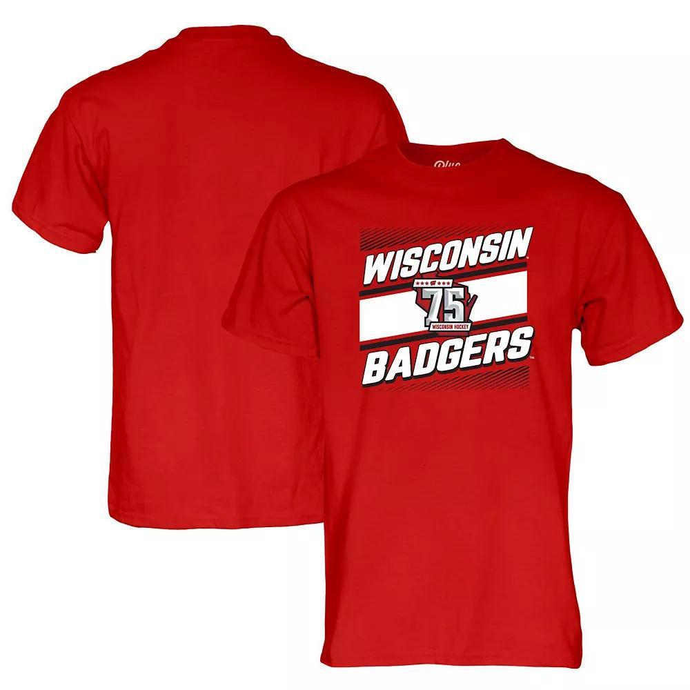 Men's Blue 84  Red Wisconsin Badgers Men's Hockey 75th Season T-Shirt, Size: Small Product Image