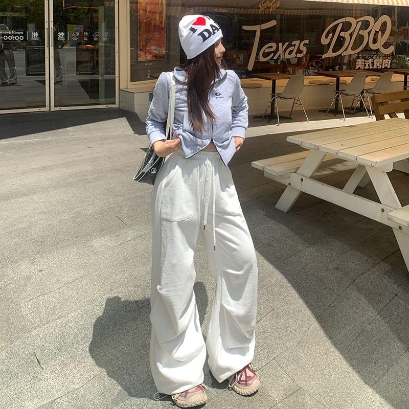 Drawstring Waist Plain Ruched Wide Leg Sweatpants (Various Designs) Product Image