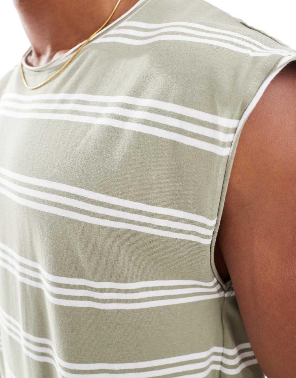 Brave Soul raw edge striped tank in washed sage & white Product Image
