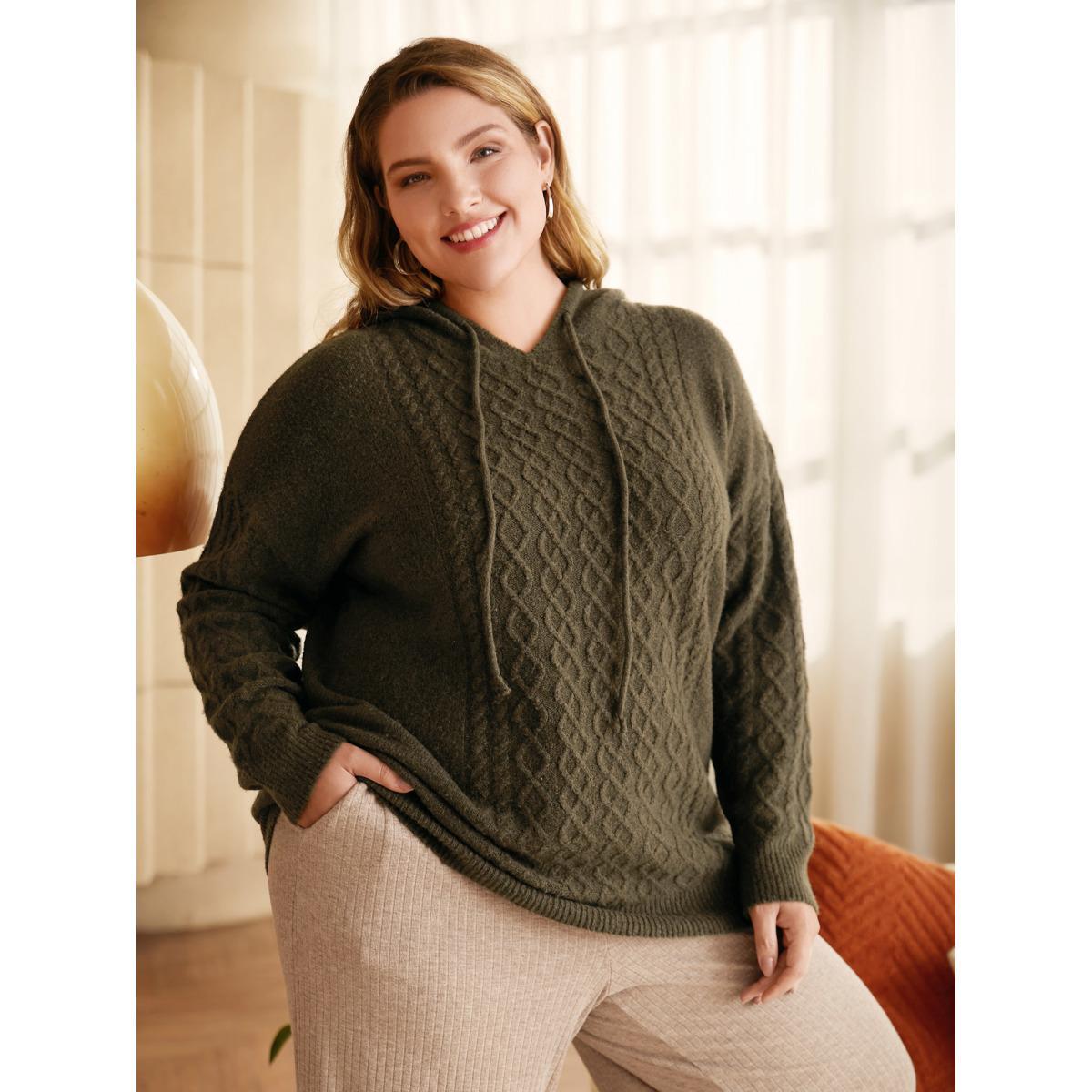 Plus Size Airy Cozy Hooded Pullover DimGray Women Casual Loose Long Sleeve Hooded Everyday Pullovers BloomChic 26/4X Product Image