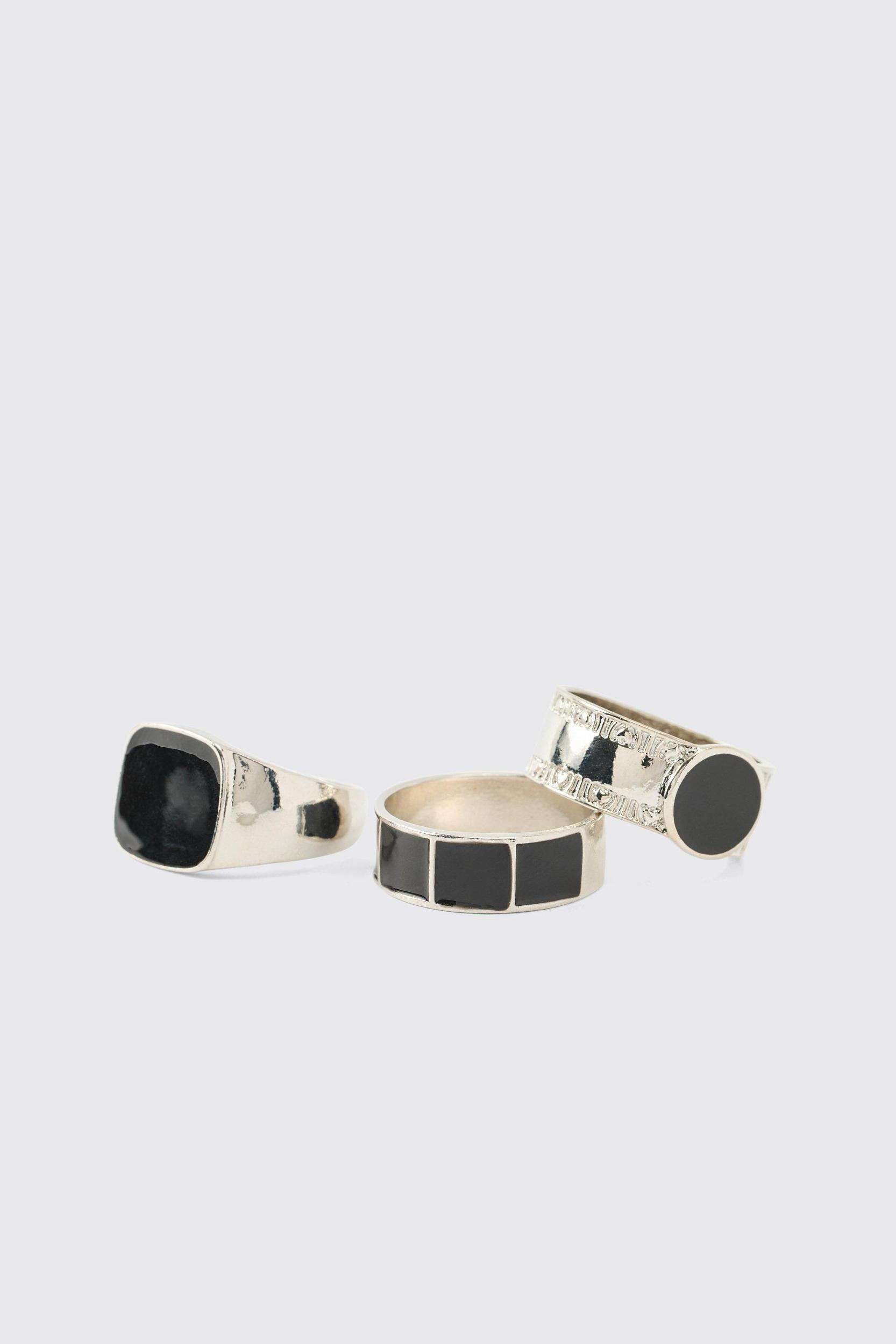 Silver Signet Rings 3 Pack | boohooMAN USA Product Image