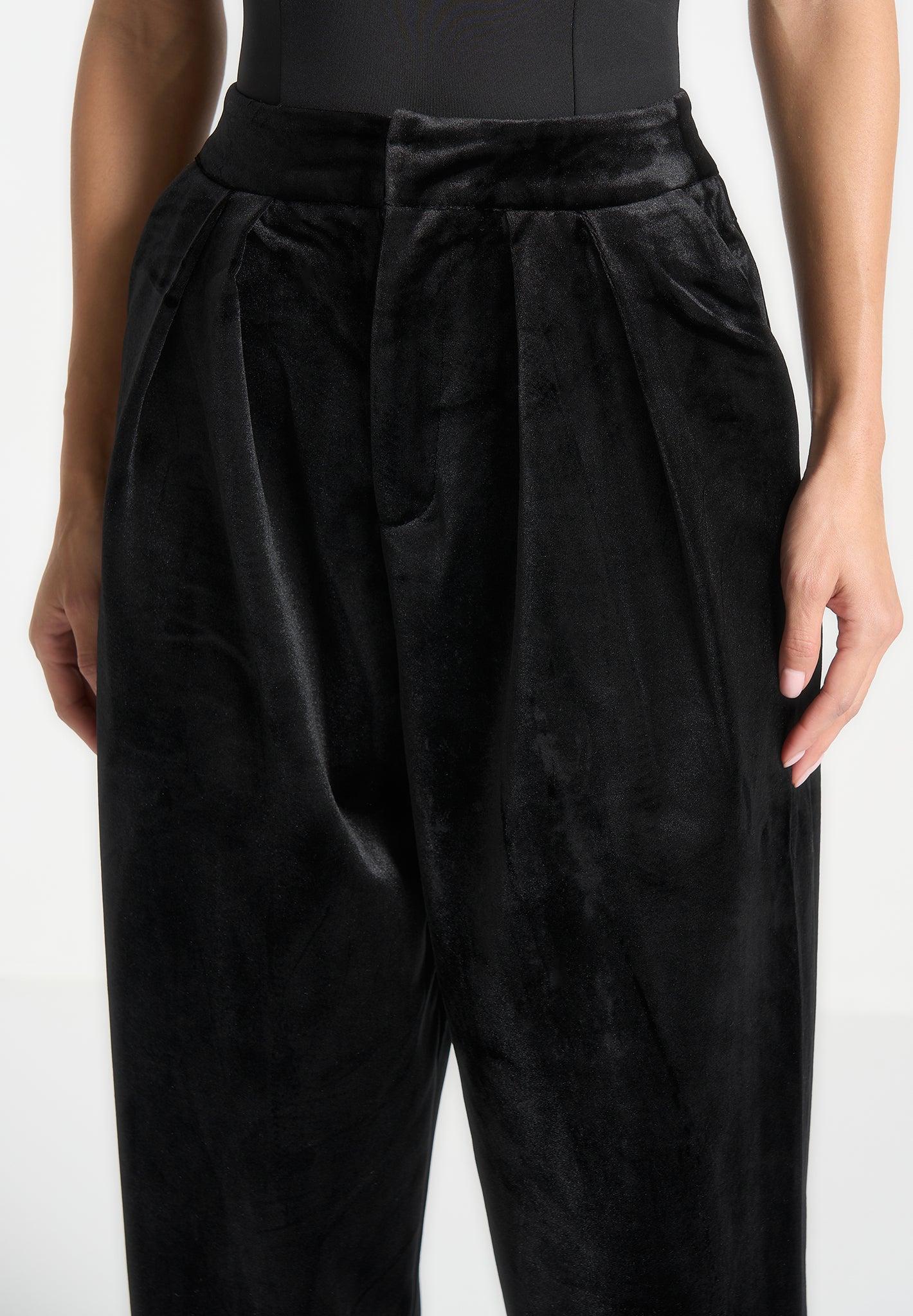 Velvet Tailored Pleated Trousers - Black Female Product Image