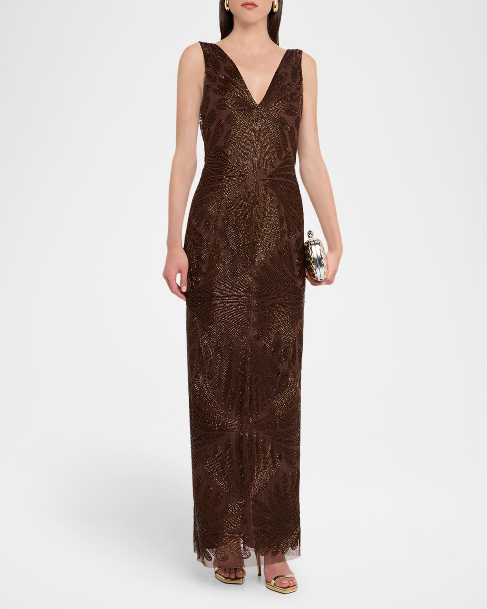 Backless Draped Beaded Column Gown Product Image