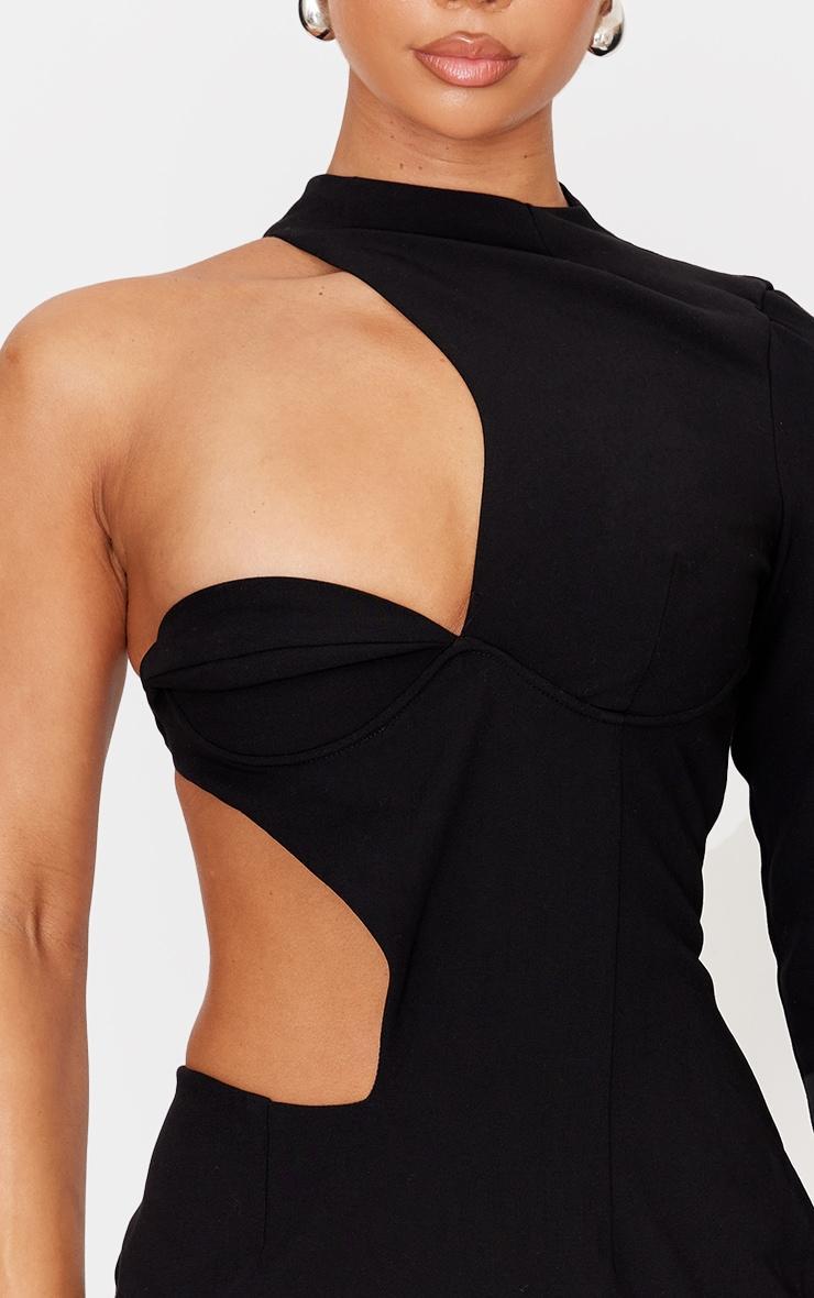 Black Woven Extreme Cut Out One Shoulder Mini Dress Product Image