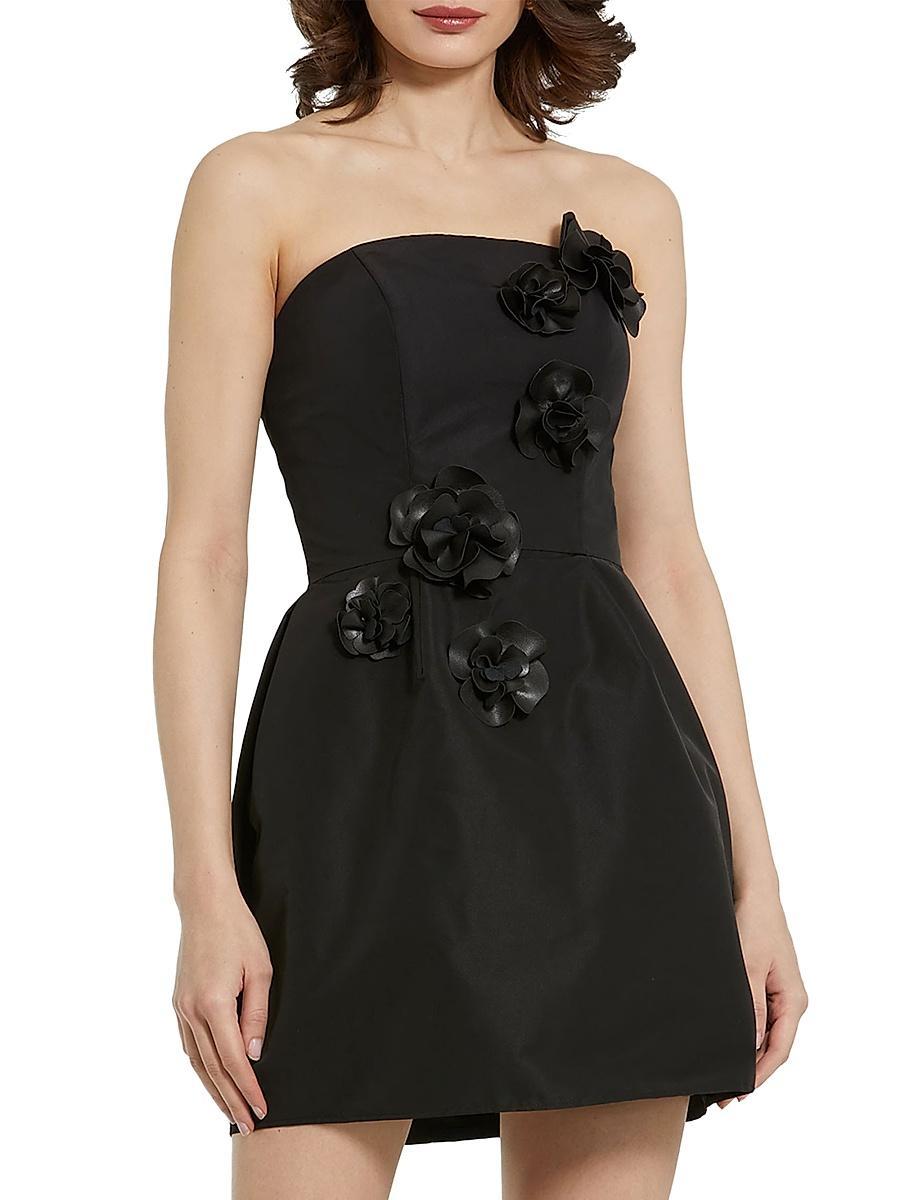 Womens Floral Appliqu Faille Strapless A-Line Minidress Product Image