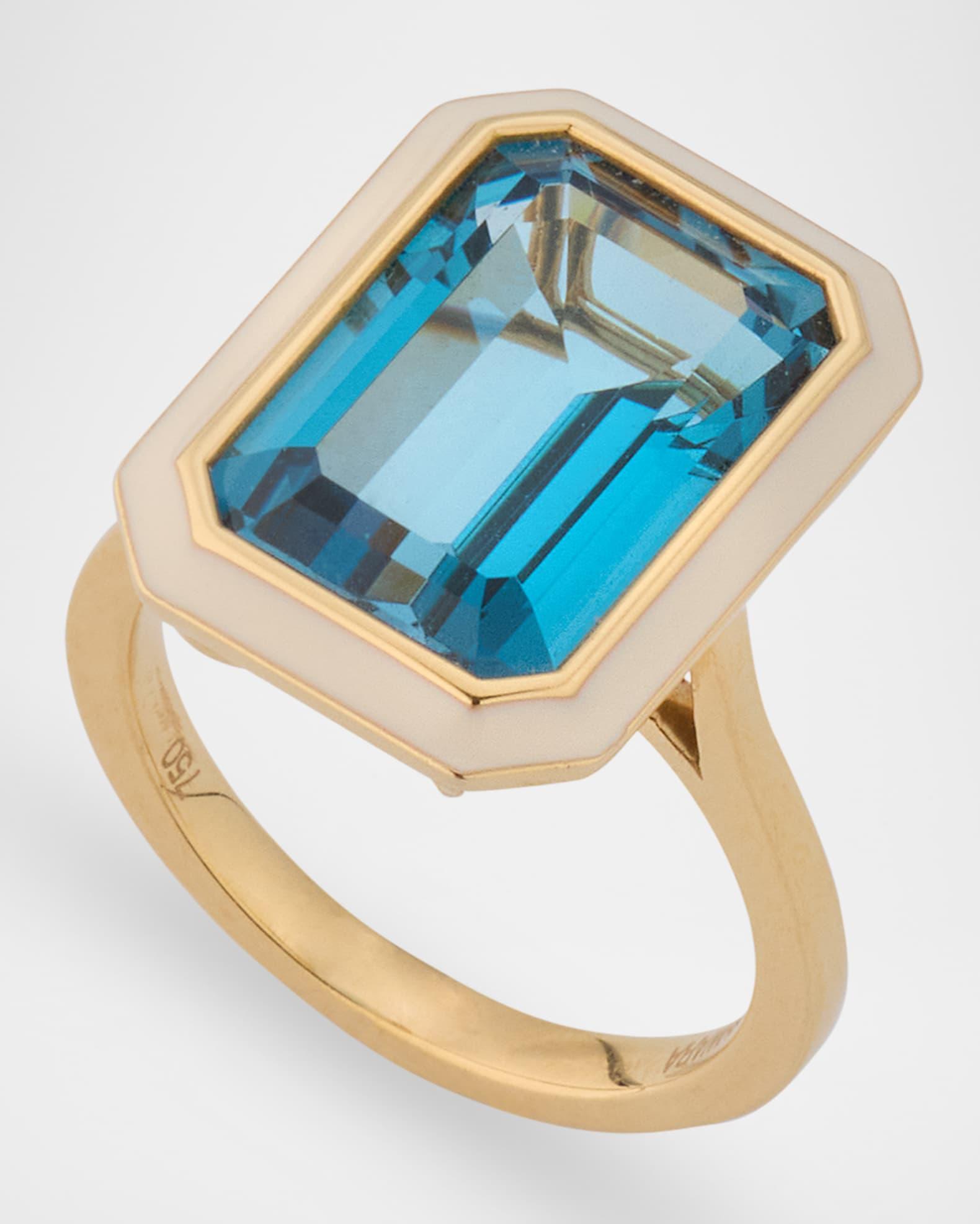 Queen 18K Yellow Gold London Blue Topaz Ring with White Enamel Product Image