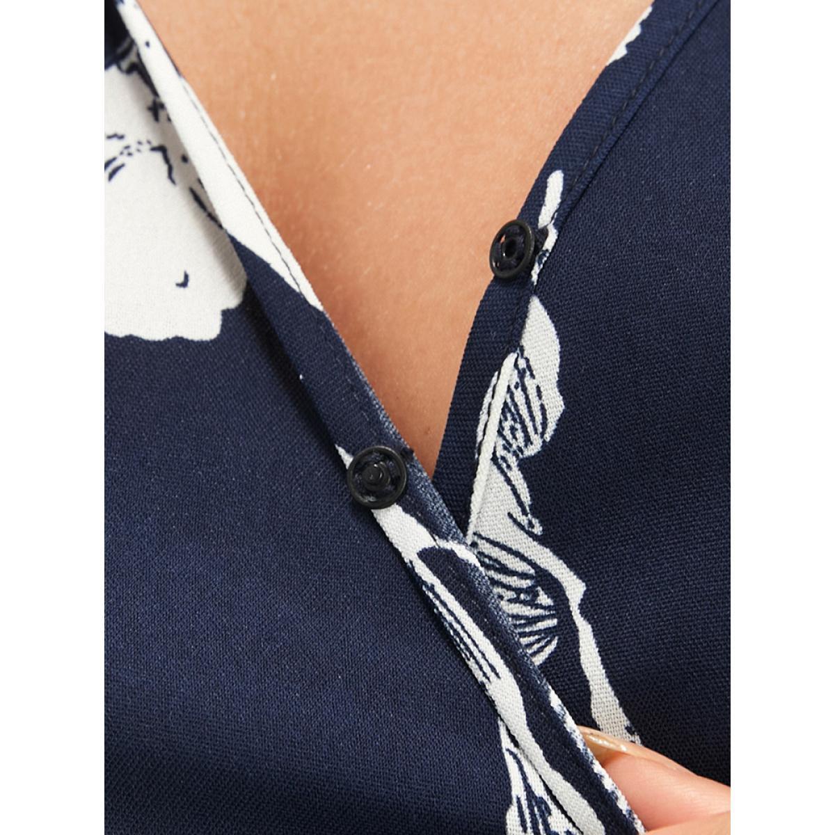 Plus Size Floral Pocket Surplice Neck Belted Midi Dress DarkBlue Women Casual Belted V-neck Long Sleeve Curvy Midi Dress BloomChic 12/L Product Image