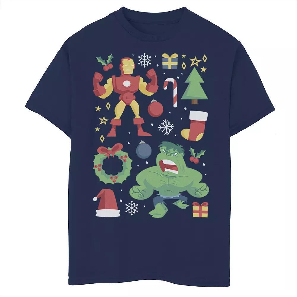 Boys 8-20 Marvel Avengers Iron Man And Hulk Holiday Collage Graphic Tee, Boy's, Size: Small, Blue Product Image
