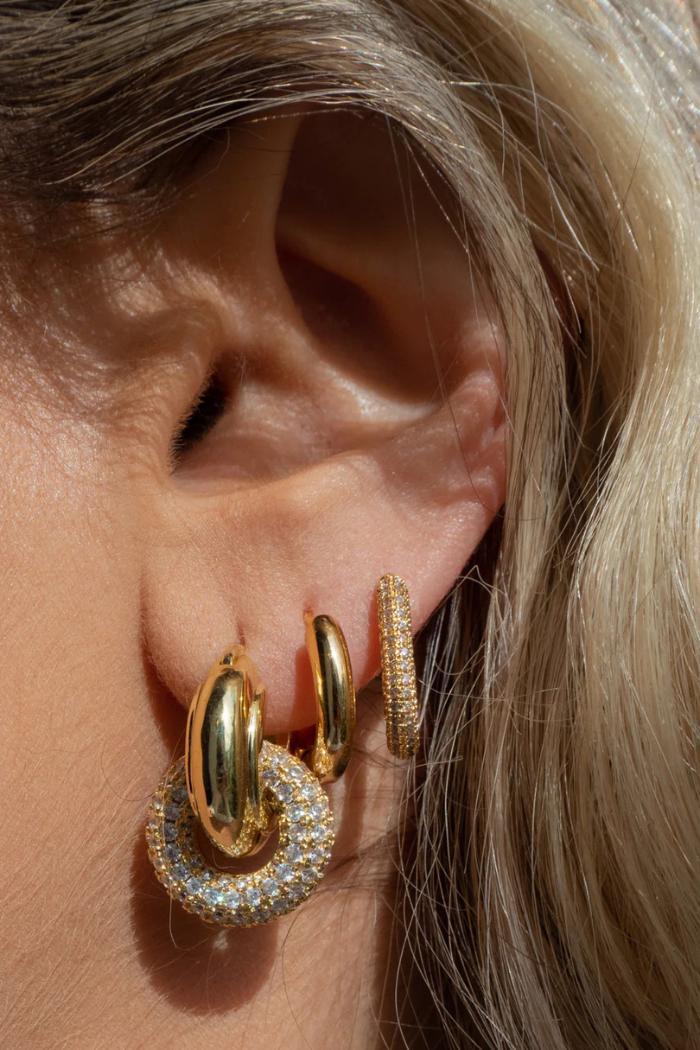 Pave Interlock Hoops - Gold Product Image