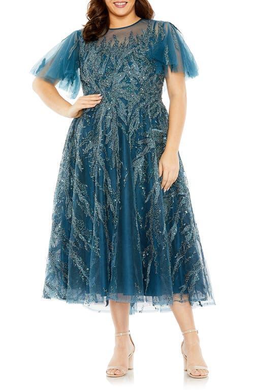 Womens Flutter-Sleeve Embellished Dress Product Image