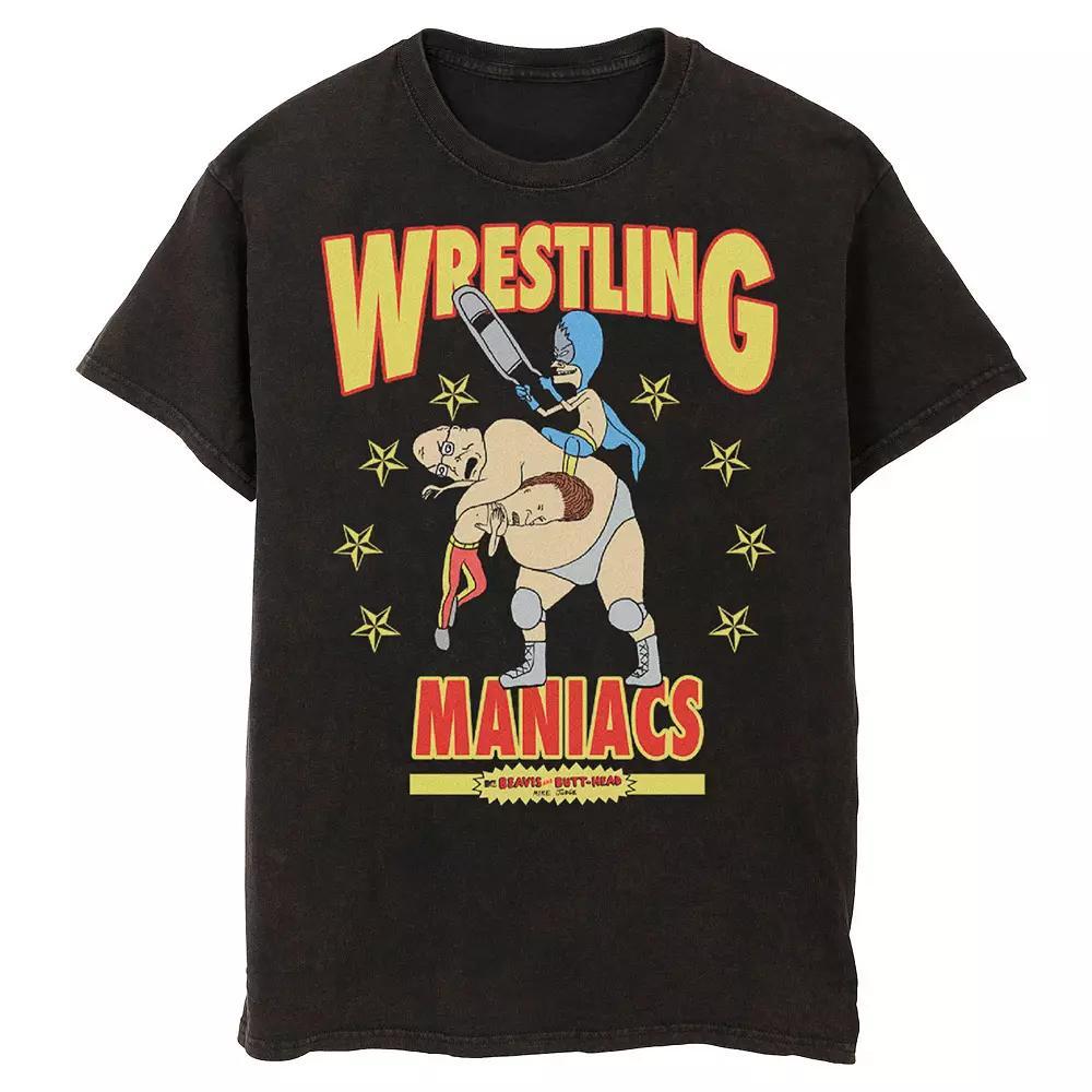 Men's Beavis And Butt-Head Wrestling Maniacs Wash Graphic Tee, Size: XL, Black Product Image