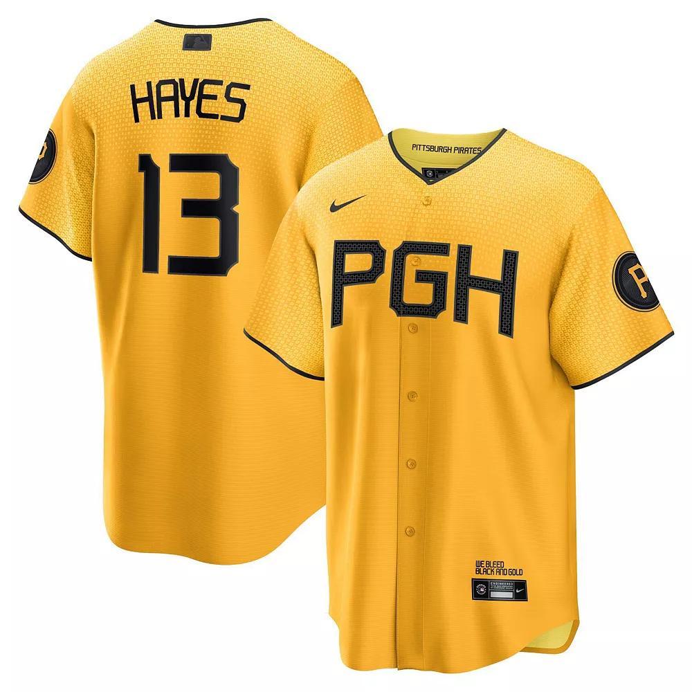 Men's Nike Ke'Bryan Hayes Gold Pittsburgh Pirates 2023 City Connect Replica Player Jersey, Size: Large Product Image