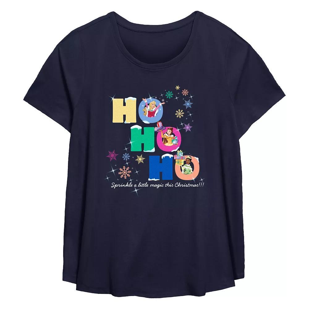 Disney Princess Aurora, Belle & Tiana Sprinkle A Little Magic This Christmas Plus Size Flowy Graphic Tee, Women's, Size: 0X, Blue Product Image