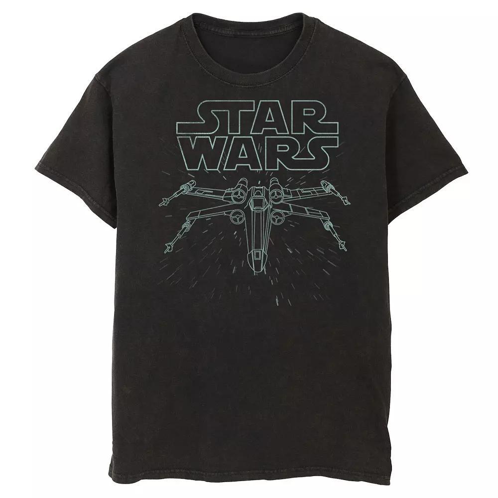Men's Star Wars X-Wing Fly Through Logo Lineart Graphic Tee, Size: Large, Black Product Image