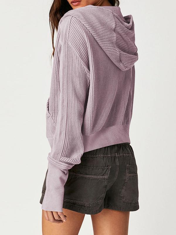 Hooded Long Sleeves Buttoned Pockets Split-Joint Zipper Hooded Outerwear Product Image