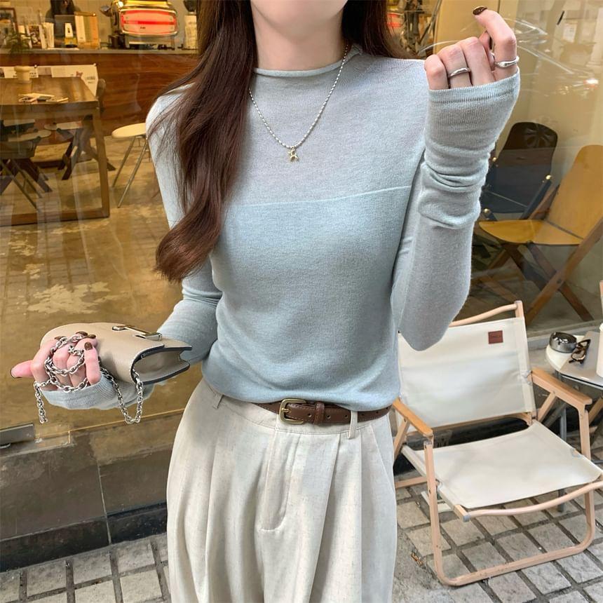 Long Sleeve Mock Neck Plain Knit Top Product Image