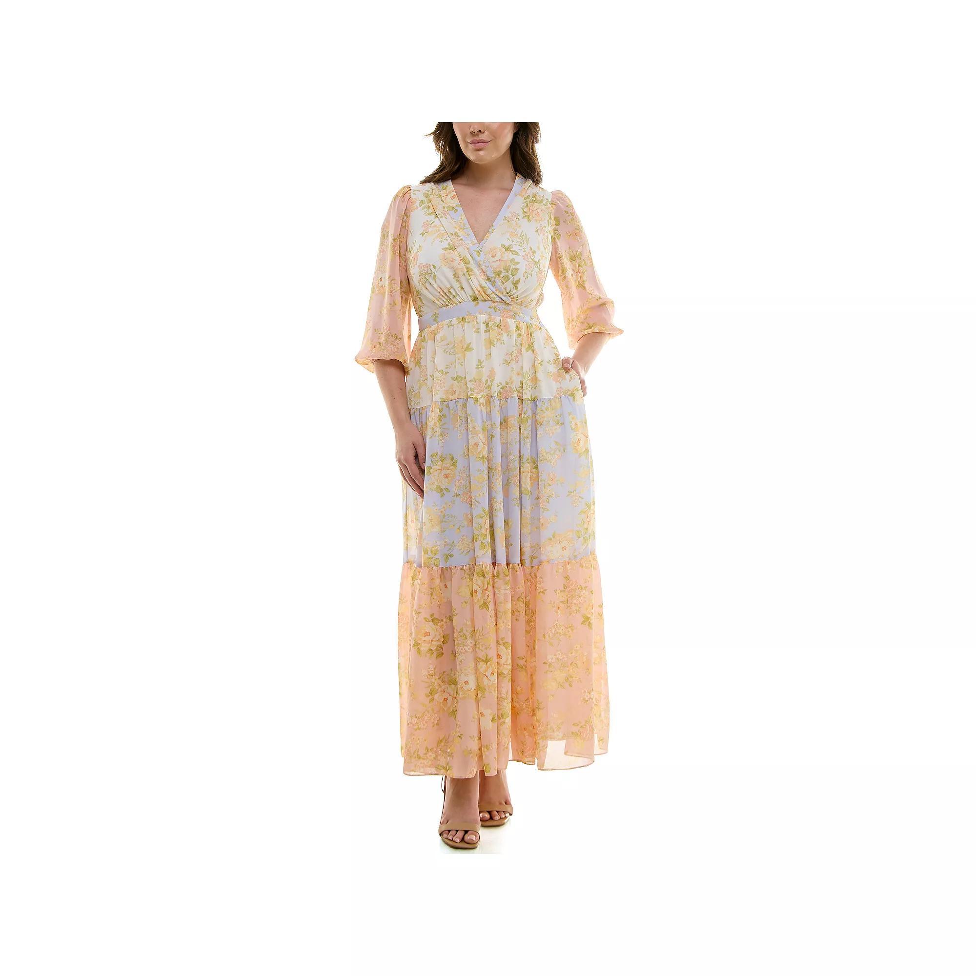Plus Size Taylor Balloon Sleeve V-Neck Maxi Dress, Womens Product Image
