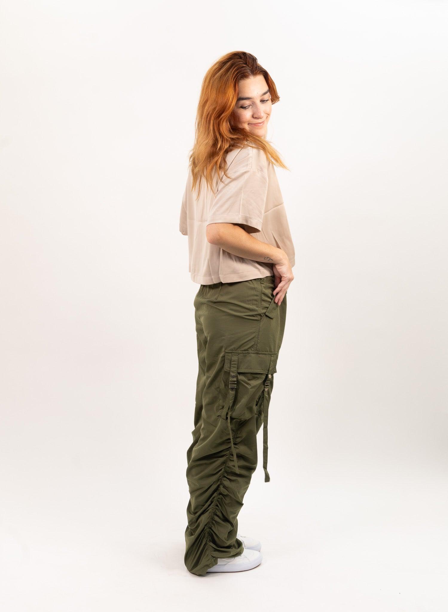 Moon River Wide Leg Ruched Bungee Cargo Pants - Olive Product Image