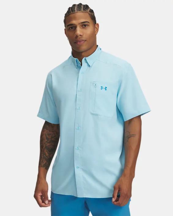 Men's Under Armour UPF 30 Drift Tide 2.0 Fitted Performance Short Sleeve Button-Down Shirt, Size: Medium, Silica Green Product Image