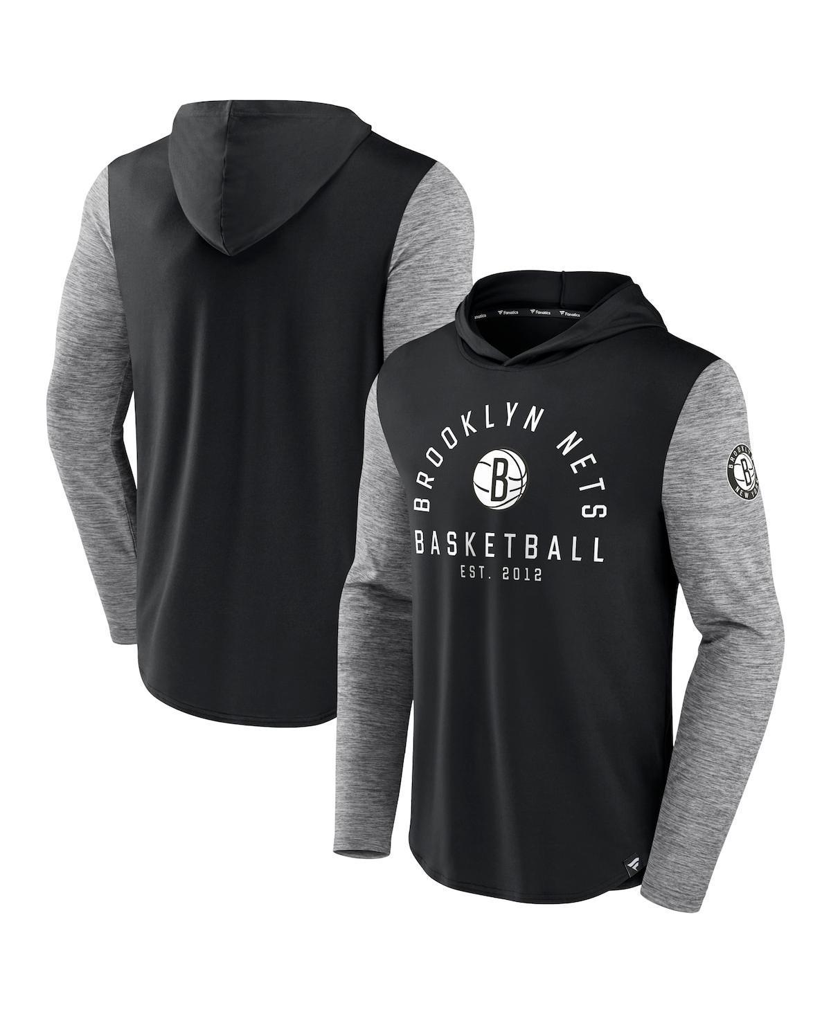 Men's Fanatics Branded Black/Heathered Charcoal Brooklyn Nets Deep Rotation Performance Pullover Hoodie, Size: XL Product Image