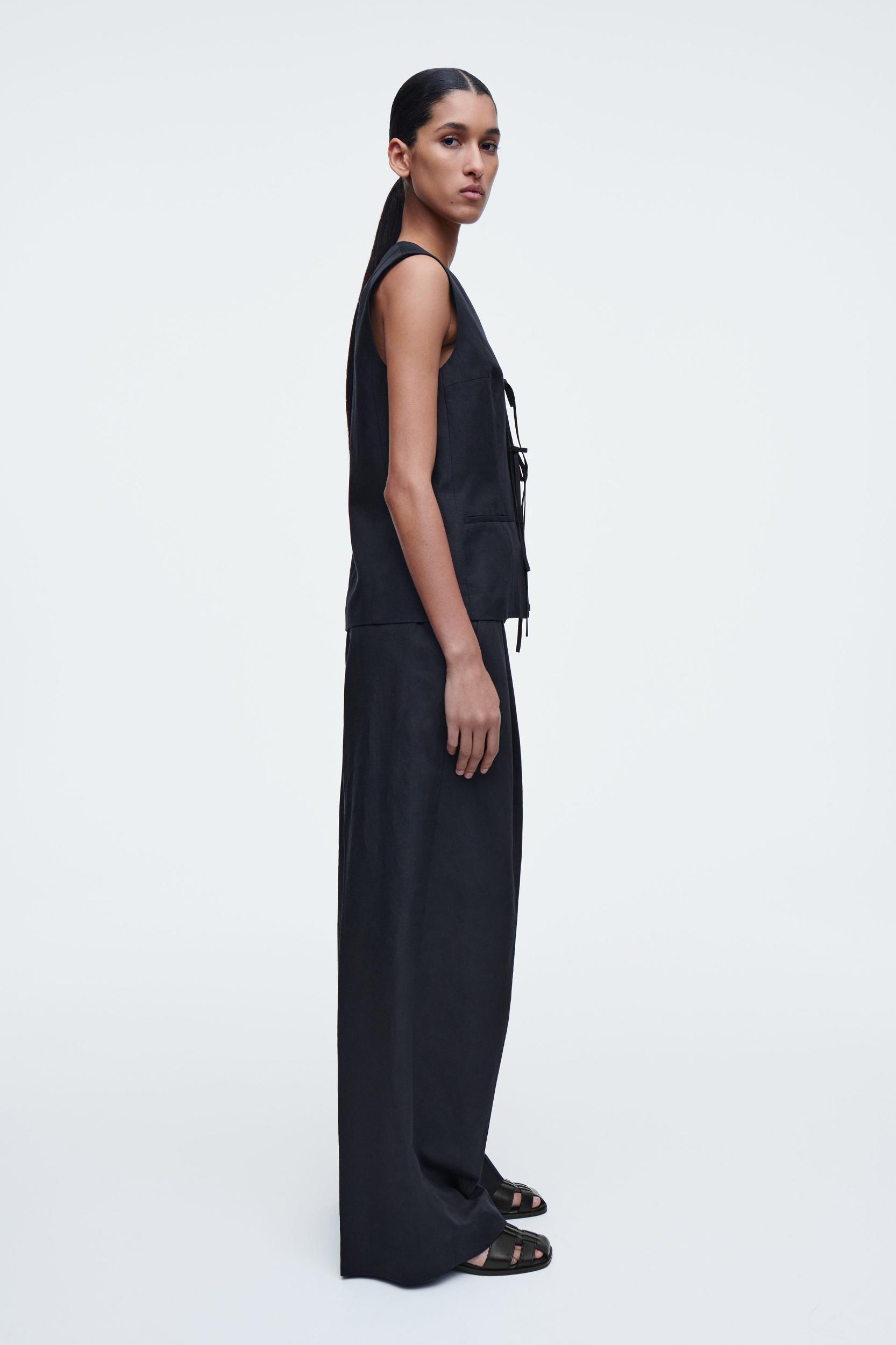 LINEN-BLEND TIE-FRONT VEST Product Image