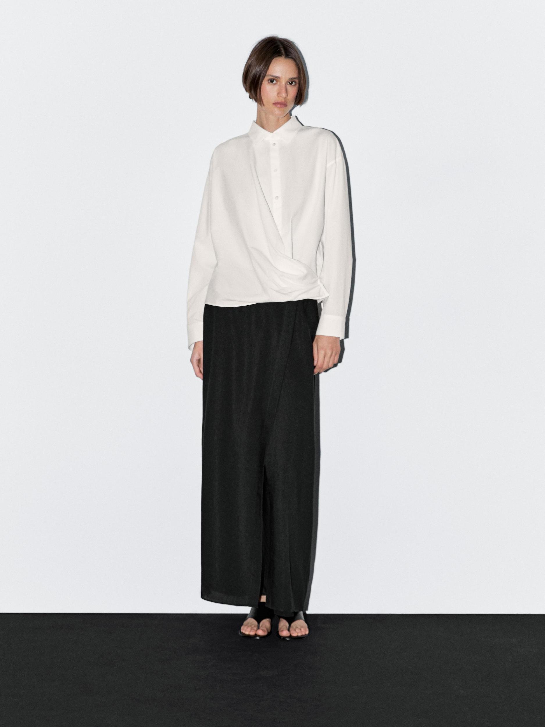 100% cotton shirt with draped asymmetric hem Product Image