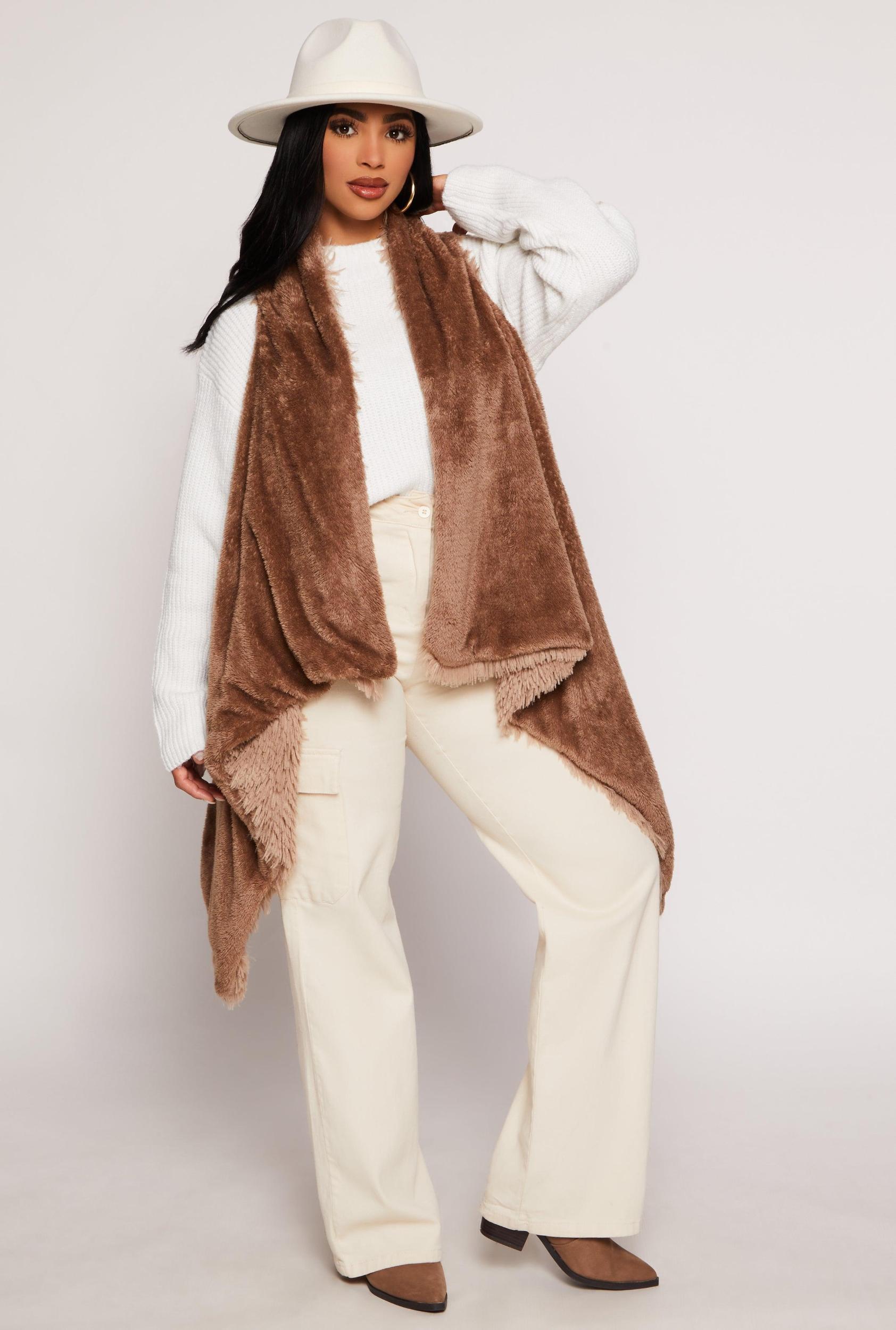 Womens Faux Fur Reversible Sleeveless Poncho Product Image