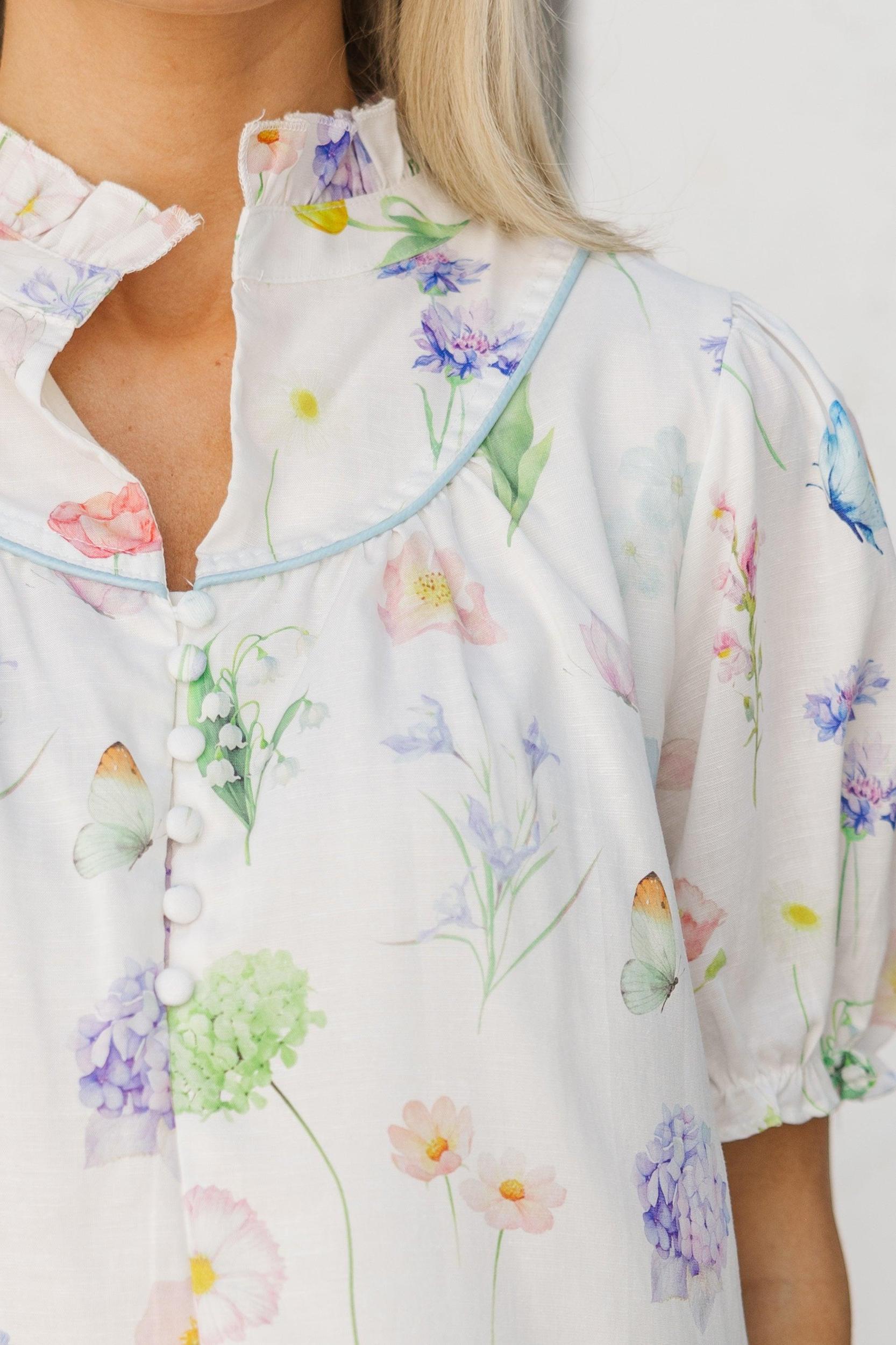 Keep It Up White Floral Ruffled Blouse Female Product Image