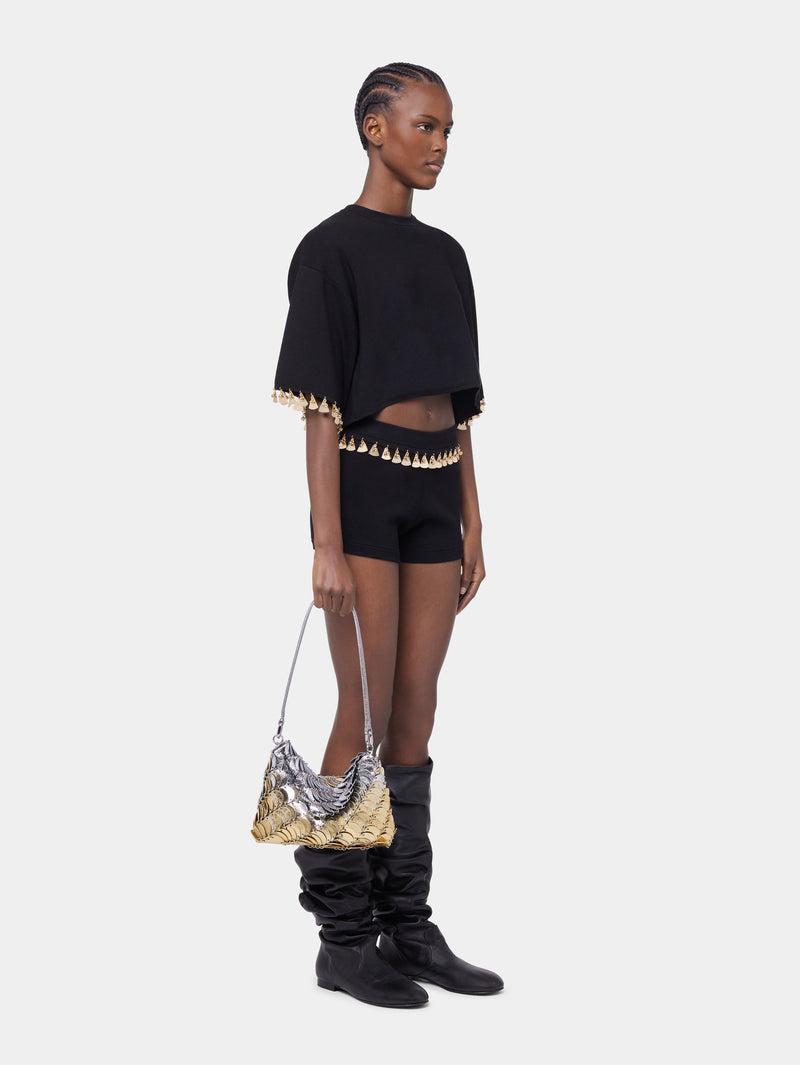 BLACK MINI SHORTS IN COTTON AND SILK KNIT Product Image