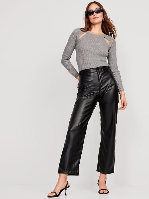 High-Waisted Faux-Leather Crop Wide-Leg Pants Product Image