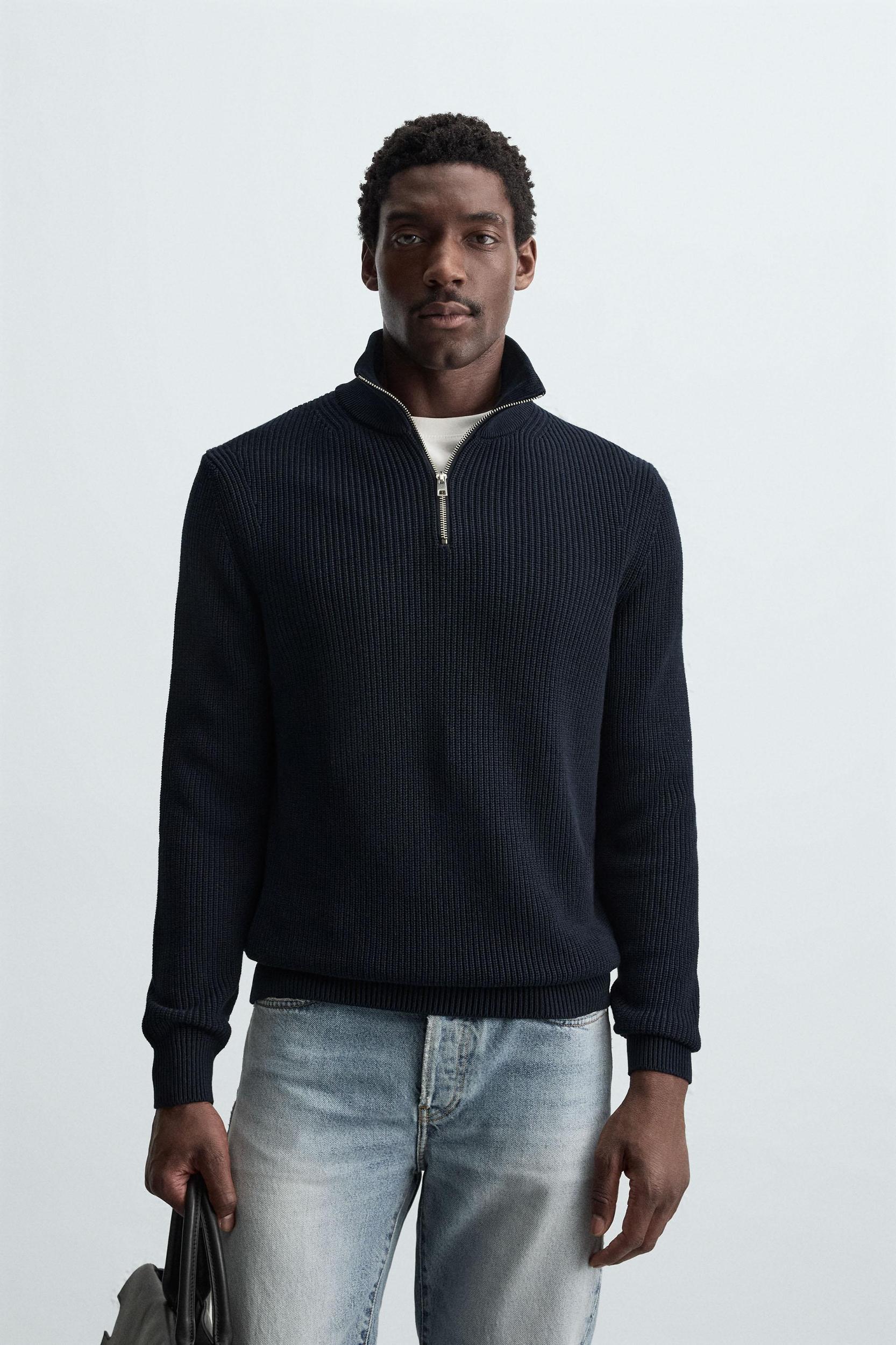 ZIPPERED PURL KNIT SWEATER Product Image